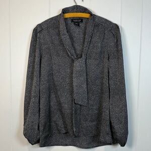 Rachel Zoe Blouse XS Black & White Polka Dot Top Bow Tie Neck Office Chic